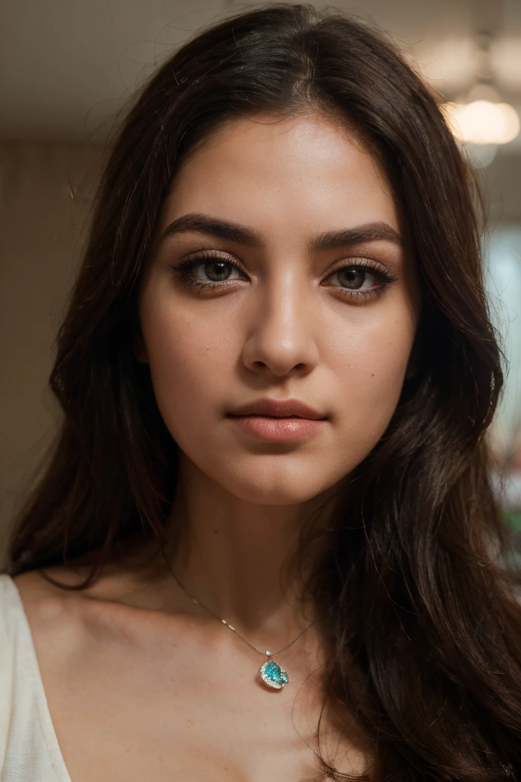 (Best quality, Ultra-detailed, Perfect Ratio, Masterpiece:1.2), Studio lighting:0.7, Photorealistic image of a beautiful pakistani woman, extremely close up shot, facing the camera. The woman should have a highly detailed face (Highly Detailed Skin) with soft, luminous skin. Her long hair should be naturally brown and stylish. (Sharp Focus on the Face, Perfect Eyes:1.2). (ISO 400, 30mm lens RAW f1.8 aperture, highly detailed) to create the impression of analog photography (Analog Photography:1) with HDR colors, both realistic and stylish. maya ali
