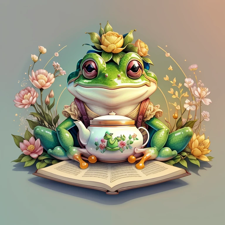 (cute frog smiling with tea pot and flowers) Munchkin ,Geometric multidimensional wall portrait, livro de arte, Tchibi,
Yang08k, Beautiful, Colouring,
Obras, of the highest quality, best quality, Arte Oficial, Beautiful and Aesthetic,