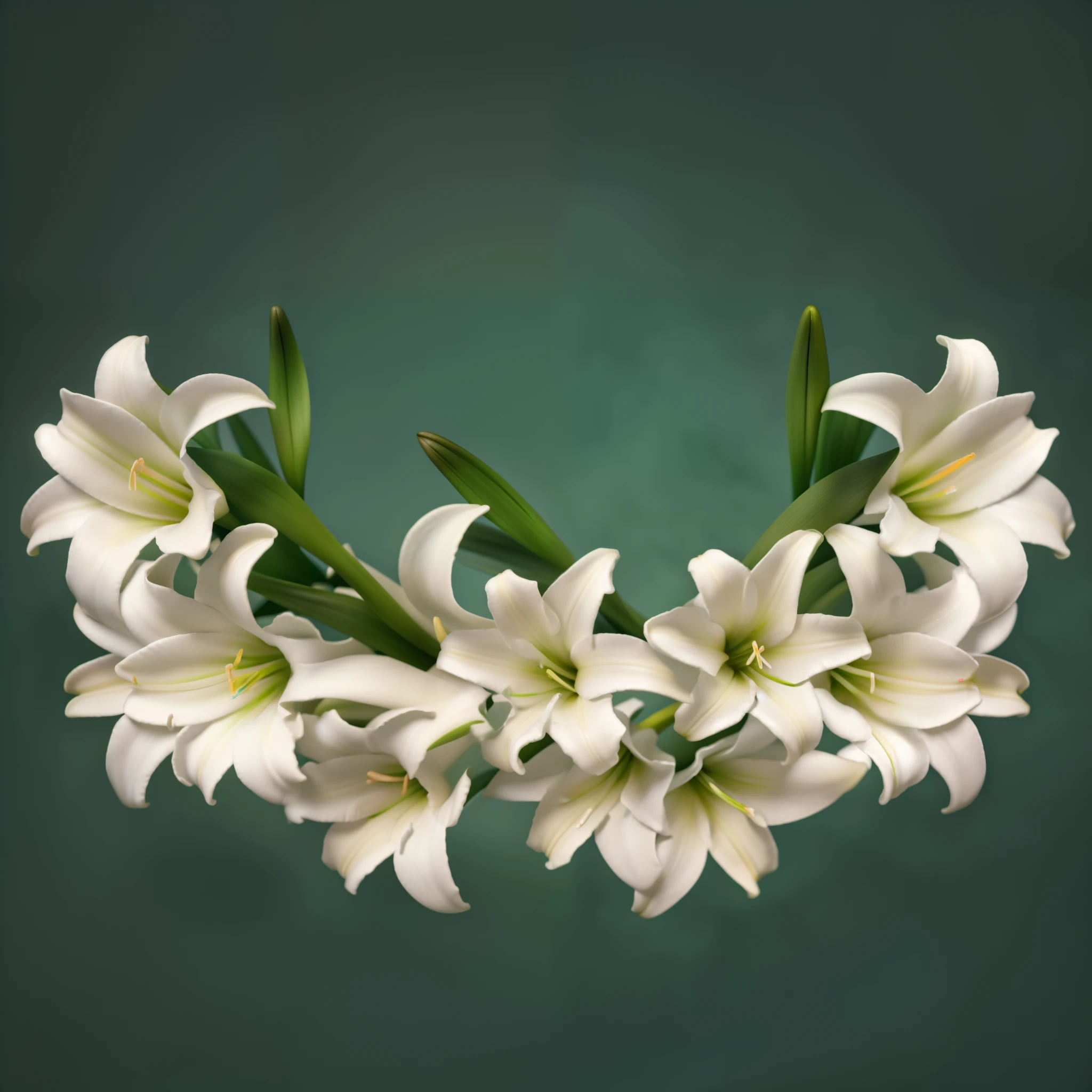 there is a white flower with green leaves on a green background, lily flowers. 8 mil, lily flowers, White lilies, lilies, lily flower, Lillies, flores elegantes, elegant composition, flores brancas, flor, fundo das flores, imagem detalhada fotorrealista, lilie, Flores no fundo, lilies and daffodils, exotic lily ears, Close portrait, Large lilies, (Foto RAW, real, melhor qualidade, obra-prima: 1.2), (Hiper realista, realista: 1.2), alta qualidade, (dark ilumination: 1.2), perfect lighting, Lightroom, Filmes 35mm, cinemactic, cores esmaecidas, tiro escuro, cores silenciadas, filme granulado, lute, detalhes insanos, detalhes intrincados, hiperdetalhado, 4k