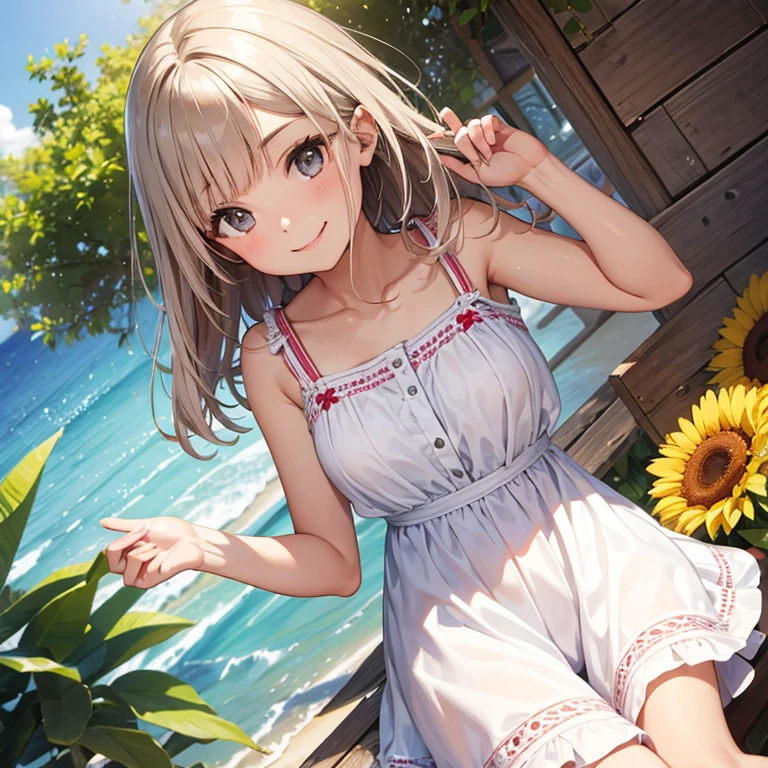 Please stand in front of the photo、One Girl,whole body,Very short stature,Flat Chest,Thin thighs,Short Bob,Knee-high boots,Open mouth and big smile、Cute pose、Flowing iridescent silk、Face close-up、look up、Heart pattern contact lenses、Floral Dress、There is a flower in front of me、Cute petals、Hydrangea flower、season!!:early summer's☀ 🍂、White cute panties、Spread your legs、Ecstatic expression、Violated by entangled tentacles、From behind,(Ecstasy face), Vaginal insertion, Anal insertion, horny_Tentacles_sex, ((sex with Tentacless:1.5)), Tentacles Background、(Spread your legs a little:1.4),(A body covered with many Tentacless:1.4), (Tentacles touching the chest:1.2),(Tentacles on thighs:1.2), (Tentacles on the Arms:1.2), (Tentacles in crotch:1.2), ((Shoulder-length straight bob hair:1.3)), (Asymmetrical bangs), (Brown Hair), (Tears:1.2),