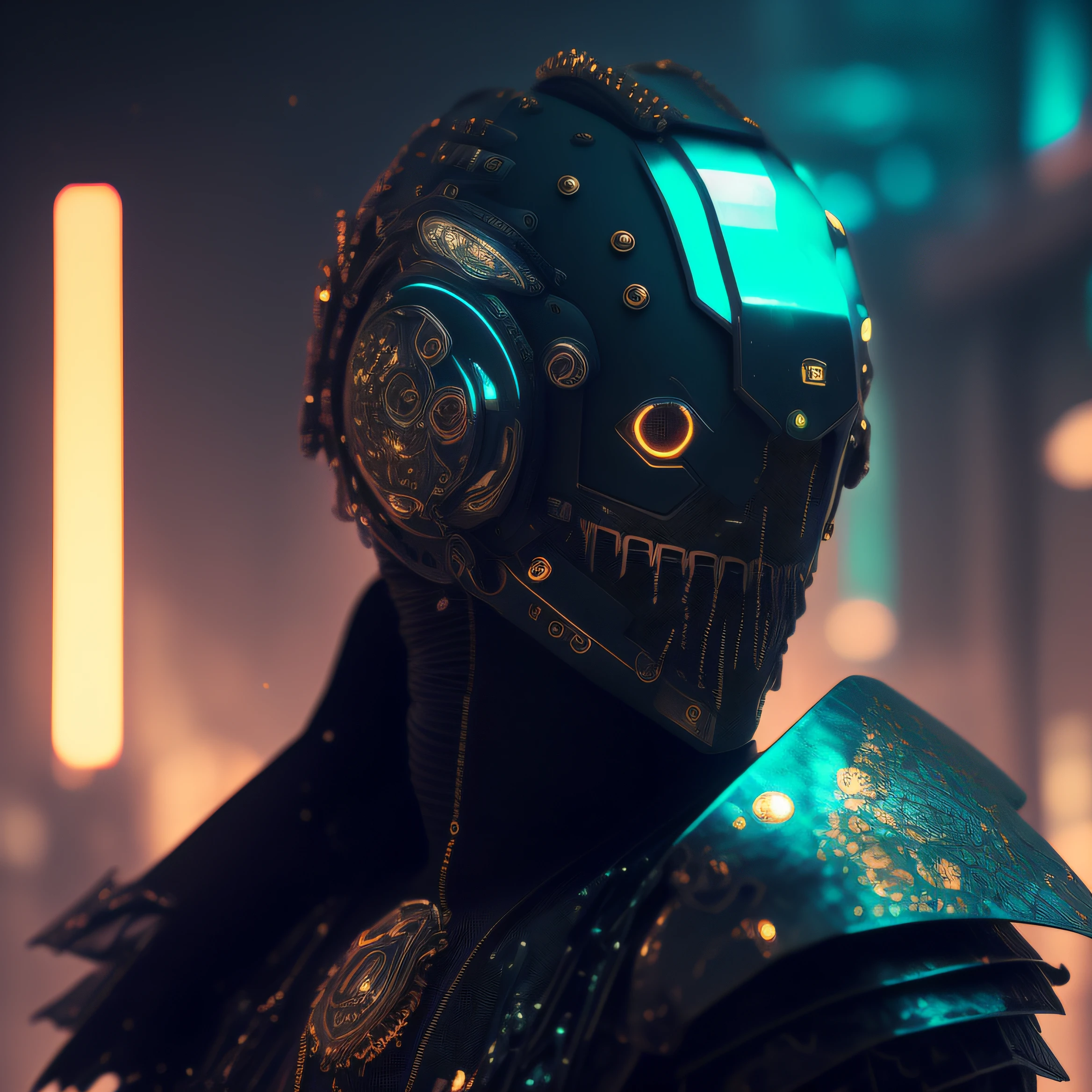Detailed Ghotic Medieval portrait of cyberpunk style , futuristic (neon :1.1)reflective wear, sci-fi, robot parts, gold parts, machine face
cinematic light, reflections, polished
ef 50mm, ((art by Greg Rutkowsky)), (studio ghibli:1.1), artgern, art, illustration, ((dark atmosphere)), ((vegnette)), ((HDR))
((minimal palette colors)), soothing tones, muted colors, dim, calm colors, pastel colors
highly details, intricate details