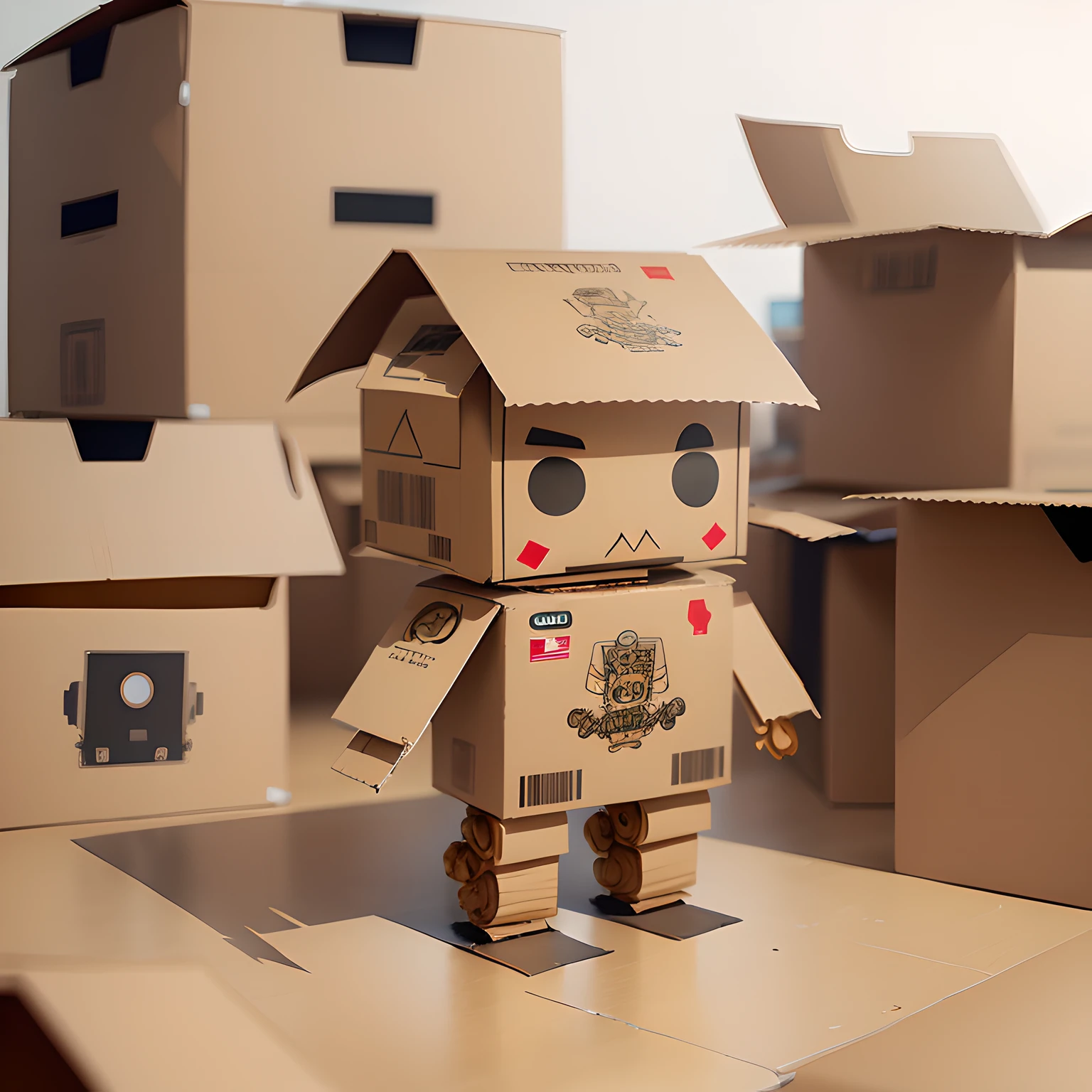Robots made of cardboard boxes,tchibi,full bodyesbian