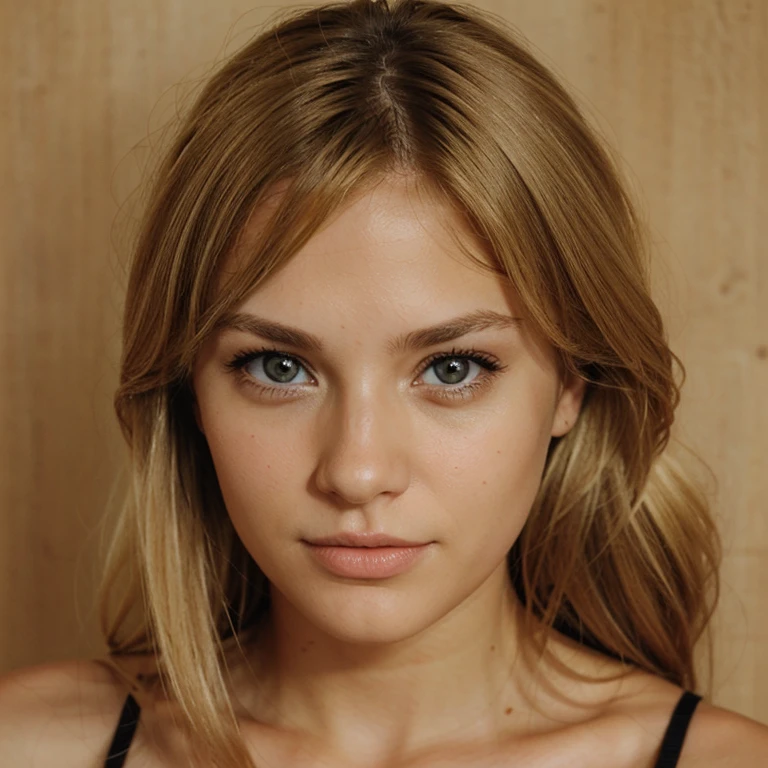 Normal blond women with brown eyes looking normally at the camera
