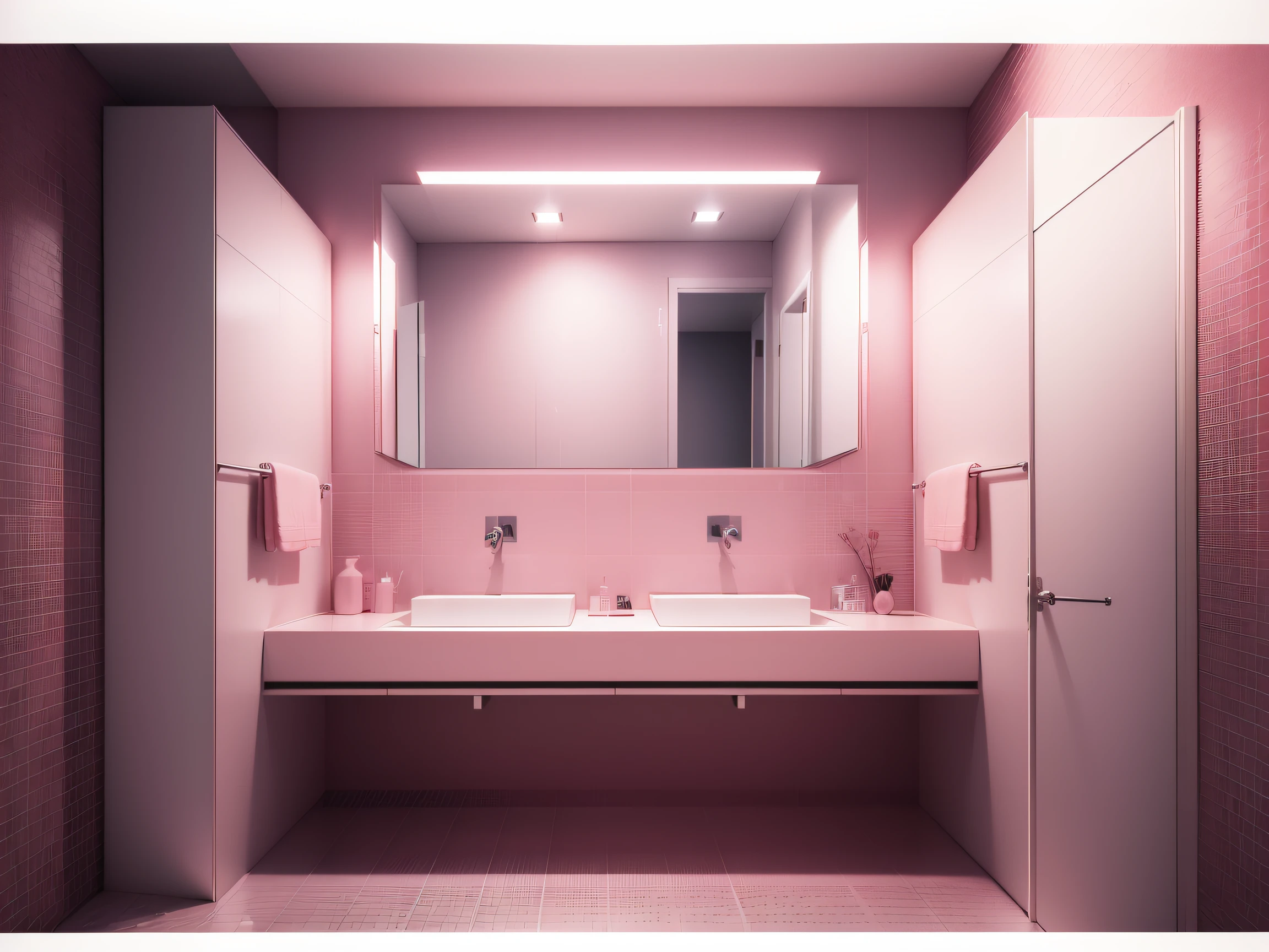 Mood board,High-resolution RAW colour shooting, Modern pink bathroom style, (higly detailed, hyper-detail), Particle effects, ray tracing, Cinematic lighting, shallow depth of field, Shot with Sony A9 II, 50mm wide-angle lens.., crisp focus