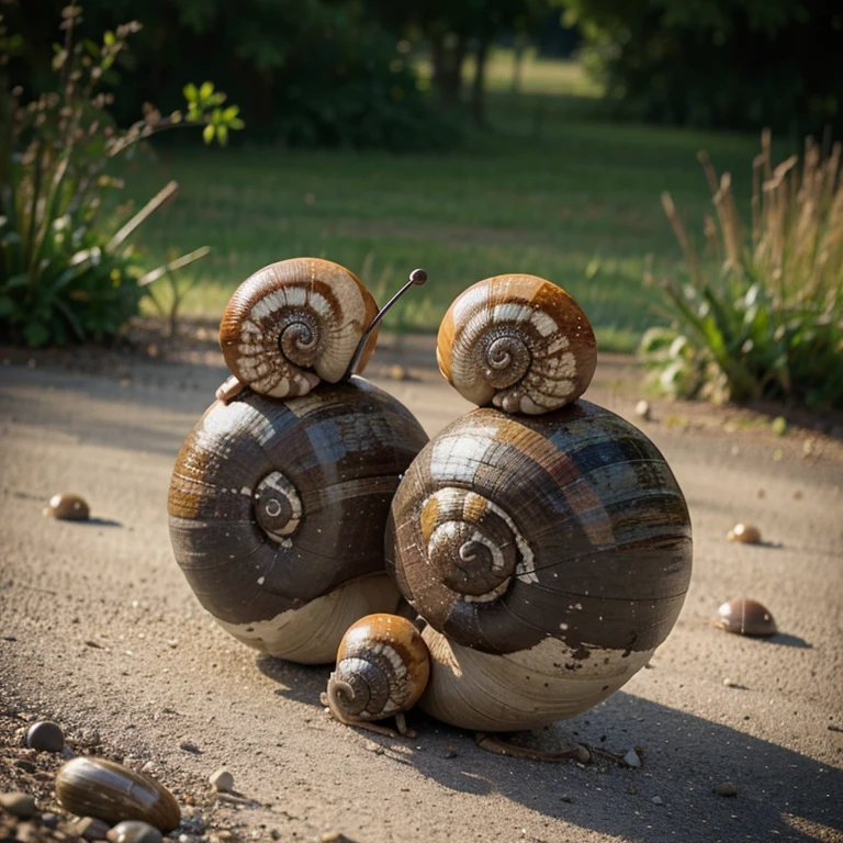 Two snails moving towards each other