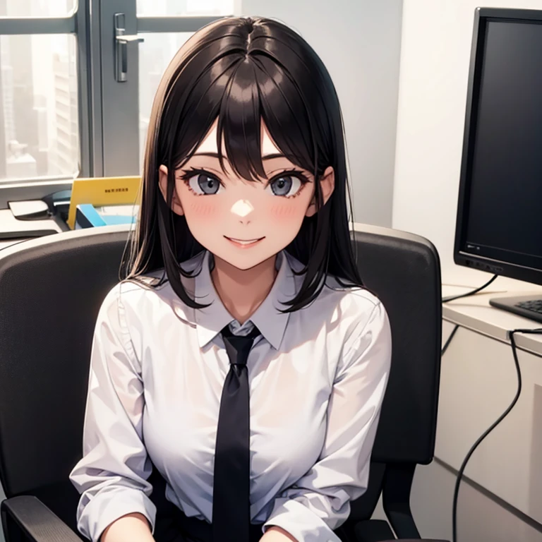 A 25 years old girl wearing office dress, smiling face, looking at viewer