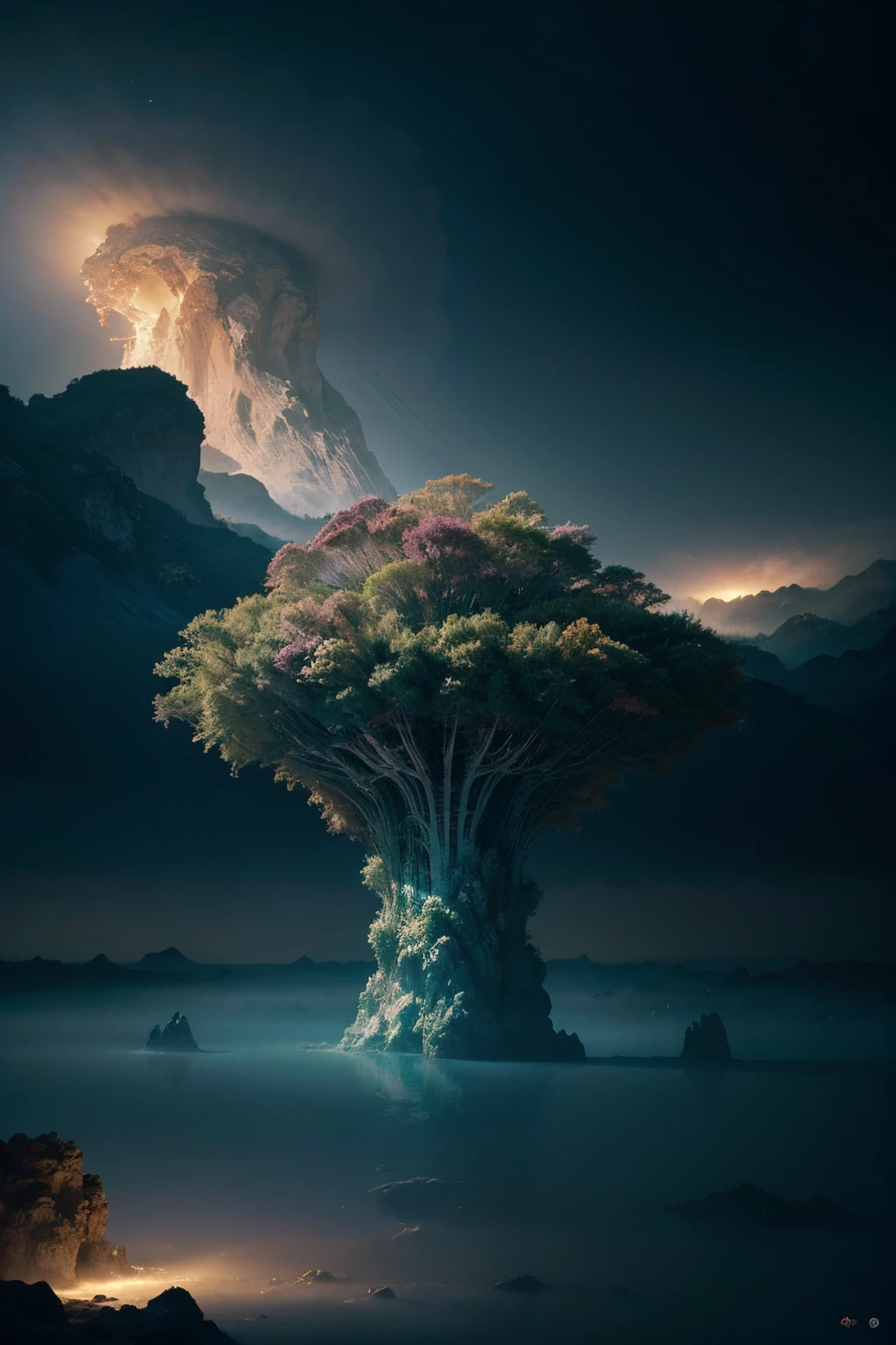obra maestra, La mejor calidad, Super High Resolution, Color fluorescente,, Genera un paisaje de otro mundo que transporta a los espectadores a un reino surrealista.. Focus on vivid, colores inusuales. Incorporates fantastic elements such as floating islands, alien flora or celestial phenomena. Destaca un sentido de escalada para evocar asombro y maravilla.. Experiment with imaginative perspectives and atmospheric effects to enhance the dreamlike quality of the scene.. The goal is to create a visually captivating and immersive landscape that stimulates the imagination with its otherworldly beauty.,