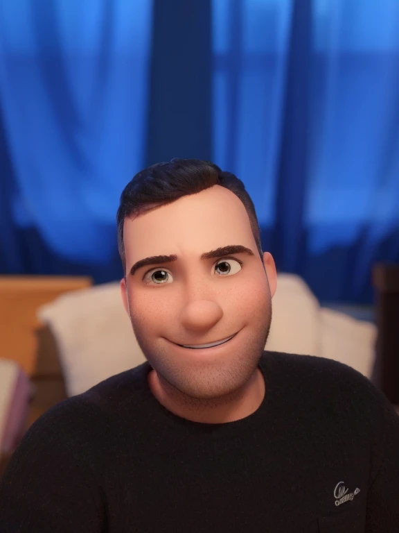 homem sorrindo, estilo disney pixar alta qualidade, melhor qualidade.