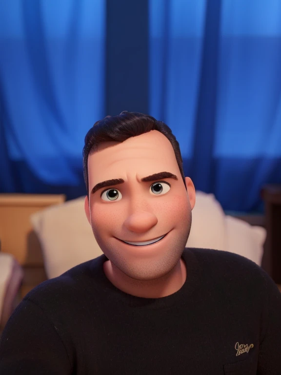 homem sorrindo, estilo disney pixar alta qualidade, melhor qualidade.