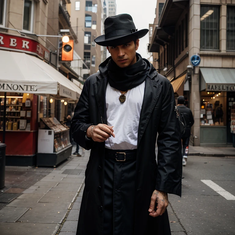sorcerer in the present day in a big city and dressed in current clothes