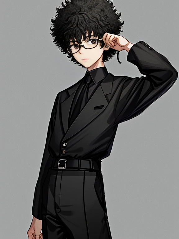 16 yaers old,Libido boy,Shota,Black color hair,Square glasses,gloomily,Contemplative,black black jacket,White color blouse,Short afro hair,with long bangessed up hair,Without background,sketching