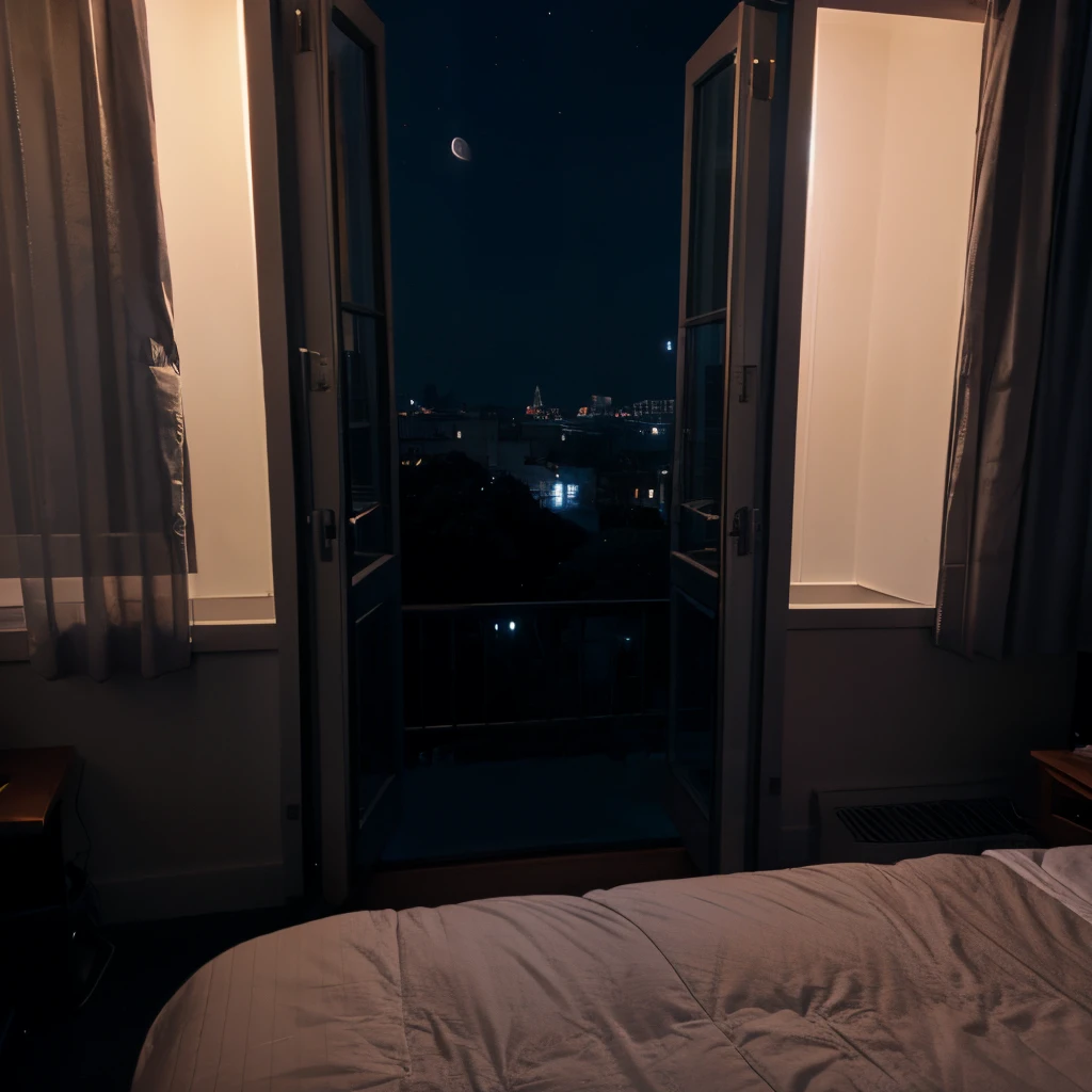 night view outside the window, window, room window