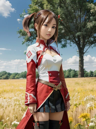 (real), (realistic), (real photo), (masterpiece), 8k, (high detail), naked girl, sexy, cute asian girl standing naked in a field, naked, clothes off, sao style anime, silica from sao, anime visual of a cute girl, sword art online,