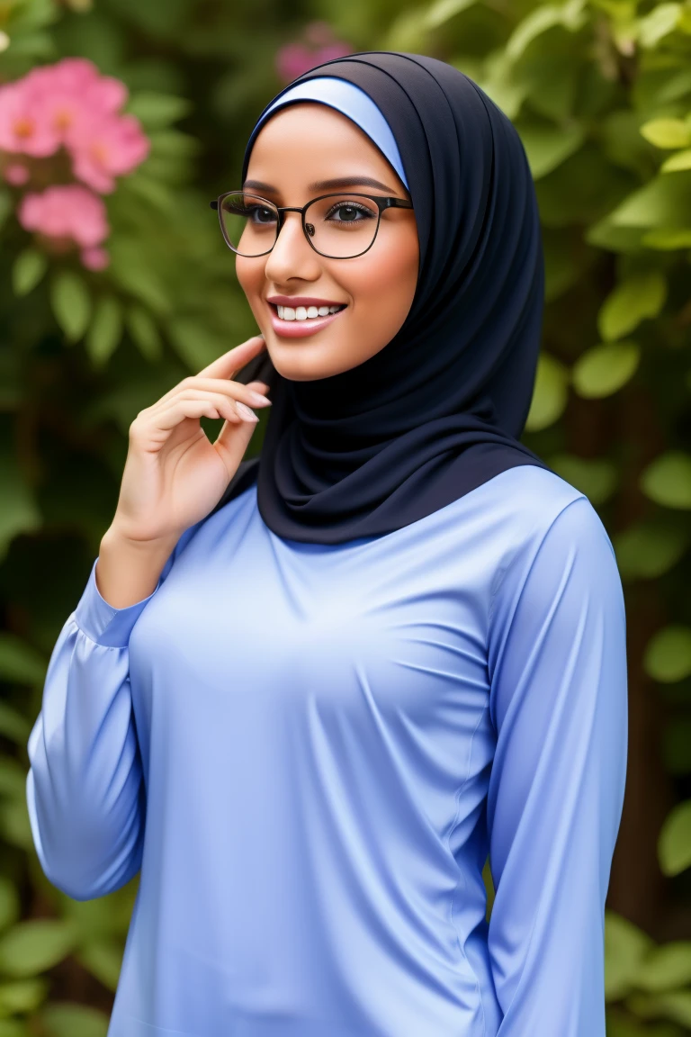 ultra realistic,16k, enhanced quality, perfect face, perfect hands, perfect body, ultra detailed, perfect hair, girl wearing glasses, perfect glasses, perfect smile, girl wearing perfect hijab, ultra realistic particles, perfect duck lips, Islamic hijab, leaning on the back of a Mercedes C-300 by the sea, ultra realistic Mercedes-Benz C300, ultra realistic sea. extra detailed information, full width and height image.