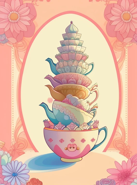 (cute basket of cupcakes with teapots, cups and flowers) Munchkin, Geometric multidimensional wall portrait, livro de arte, Tchibi,
Yang08k, Beautiful, Colouring,
Obras, of the highest quality, best quality, Arte Oficial, Beautiful and Aesthetic,