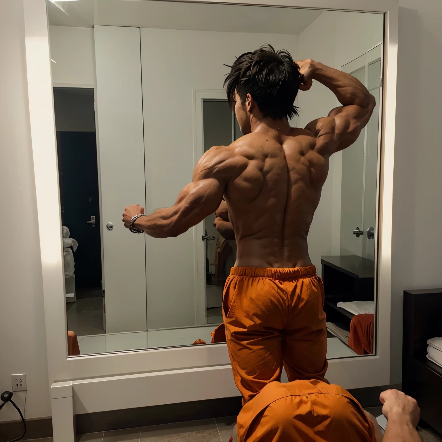 Goku flexing in the mirror