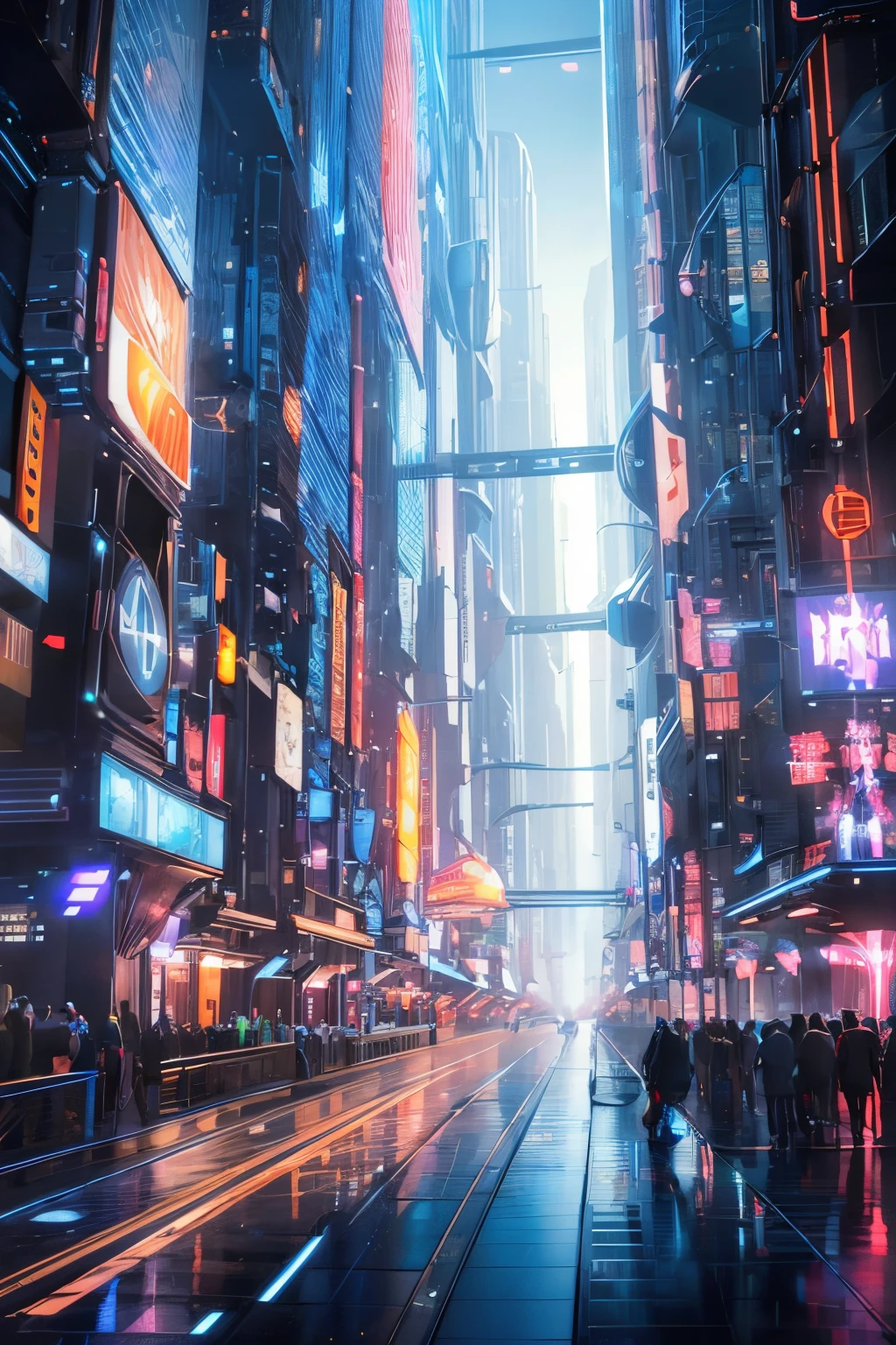 PERFECT MASTERPIECE, EXTREMELY DETAILED CG UNITY 8K UHD QUALITY RESOLUTION, RAW PHOTO, AWARD-WINNING PORTRAIT, PHOTOREALISTIC, OFFICIAL ART, PROFESSIONAL CINEMATIC LIGHTING, PHOTOGENIC CLARITY, The most dazzling and highly detailed hyper futuristic amusement park, futuristic roller-coasters, futuristic amusement park rides, holographic glowing LED lighting and signs