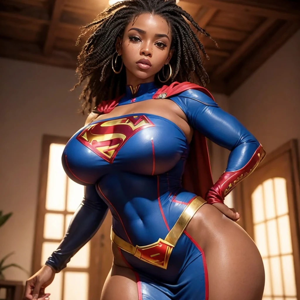 Emily a black African woman, com pele muito escura, de 45 s com cabelos escuros, geralmente preso em um coqou rabo de cavalo. His eyes are dark and expressive, transmitindo sua personalidade e sexy, ergirl africana de cabelos negros de nos escombros、Traje esfarrapado、seios grandes ios、looking at the camera, sweating:1.2), (Wet), sexy, Corar, (Tenta Adulto) voluptuoso, Curvy, (Seductive dynamic pose) (seios pendurados), (clm profunda). She hasrage height Sobre 1,70m, com seios grandes e flacidos, muito gr e flacidos, seios muito fartos, Sagging Tits, saggieast, quadriormes, BBW. Emil superhero muiy, super sexy, Usar roupaa supergirl, roupas supergirl gadas, destras, decote sexy. Ela costuma usar pouca maquiagem, preferindo um visual naturabest quality, Realistic photo, photo de corpo inteiro, deitada nos escombros, a lot of sweating, muito suada, bunda visivel