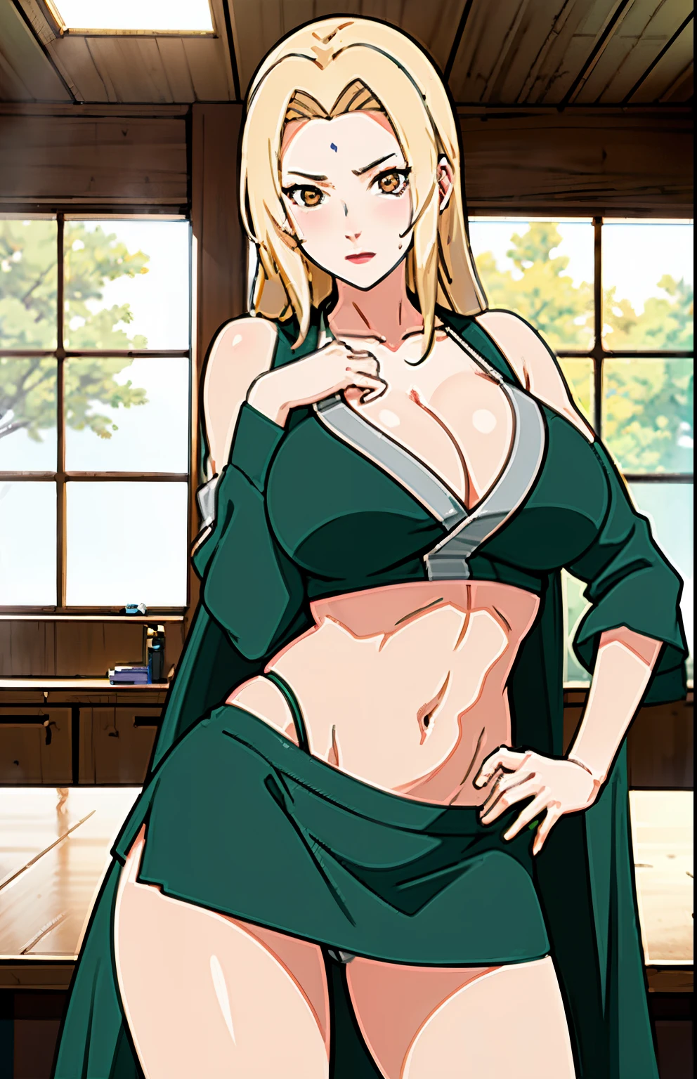 Big titlack tight skirt,  full bodyesbian, cleavage, Good anatomy, Masterpiece, Best quality, 4K, 8K, Professional photography, Soft light, Sharp focus, 1 girl, Blonde hair, in class room, Blonde hair, Spin-off of banks, Detailed face+Brown eyes, Open lips, lipstick, perspire，Sweat a lot，Blushlush，Be red in the face，I had a lot of sweat on my face，Blushlush），（stooped，Buttresigboobs，Enchanting pose，A sexy pose）,deep navel show:1.3,front view,sports bra,toned abs,long oval shaped navel that seems deep and big:1.3