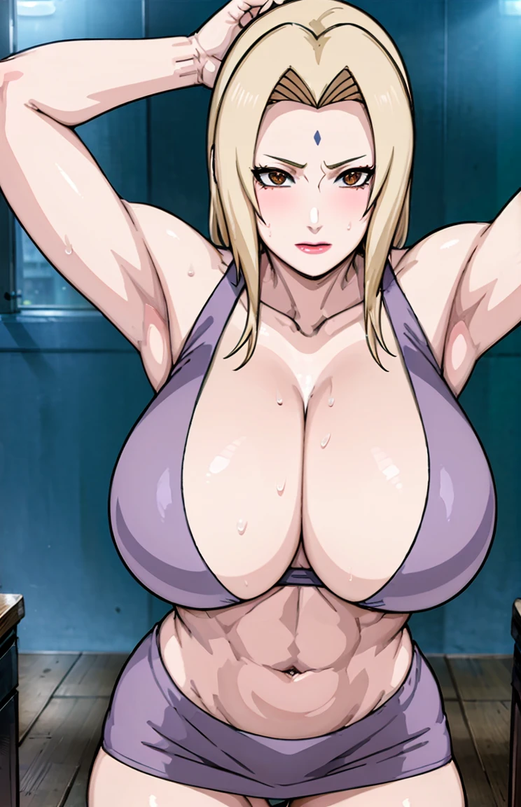 Big titlack tight skirt, full bodyesbian, cleavage, Good anatomy, Masterpiece, Best quality, 4K, 8K, Professional photography, Soft light, Sharp focus, 1 girl, Blonde hair, in class room, Blonde hair, Spin-off of banks, Detailed face+Brown eyes, Open lips, lipstick, perspire,Sweat a lot,Blushlush,Be red in the face,I had a lot of sweat on my face,Blushlush),(stooped,Buttresigboobs,Enchanting pose,A sexy pose),deep navel show:1.3,front view,sports bra,toned abs,long oval shaped navel that seems deep and big:1.3