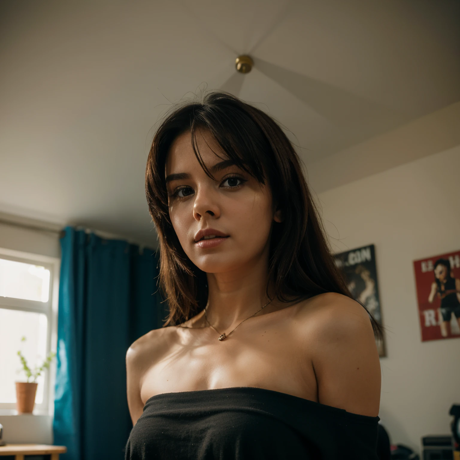 (best quality,ultra-detailed,realistic:1.37),beautiful detailed eyes,beautiful detailed lips,extremely detailed face,pretty face,long black and red hair,slim waist,busty figure,japanese school uniform,vivid colors,portrait,studio lighting,black and red color scheme,gray and red eyes,sharp focus