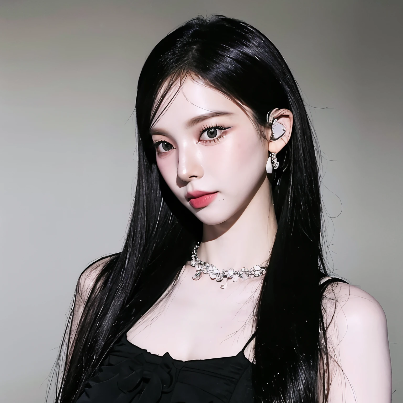 a close up of a woman with long black hair and a choke, inspired by Gao Qipei, portrait jisoo blackpink, portrait of jossi of blackpink, inspired by Gao Cen, inspired by Gao Xiang, blackpink jennie, jisoo from blackpink, jossi of blackpink, cruel korean goth girl, inspired by Gang Se-hwang, inspired by Qian Gu, jisoo of blackpink