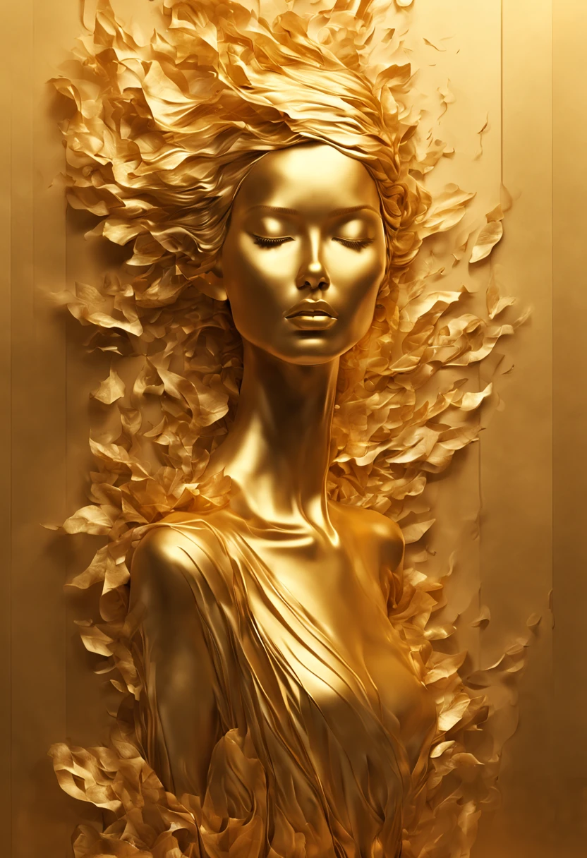 (maximalist:1.5),(Metal sculpture of a beautiful girl:1.3),(Lines are curved and smooth:1.2),golden colored,(rainbowing:1.1),abstract sculpture,minimalistic background,Line winding sculpture,(Best quality,ultra - detailed,Best Best Illustration,The best shadow,tmasterpiece,A high resolution,professionalartwork,famousartwork),heavy metal style,Post-industrial style,A futuristic,Delicate curves,Stylized abstract sculpture of beautiful girl,heavy metal style,postmodern industrial style,hyper realisitc,metallic luster,metalictexture