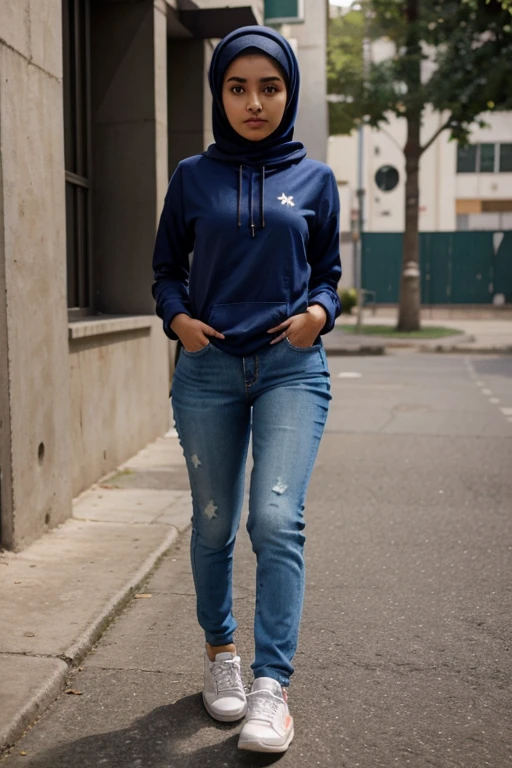 muslim girl in hijab high quality, sexy and petite, extrasmall 18 year old, tight jeans, cute face, pakistani, sneakers, hoodie, innocent face.