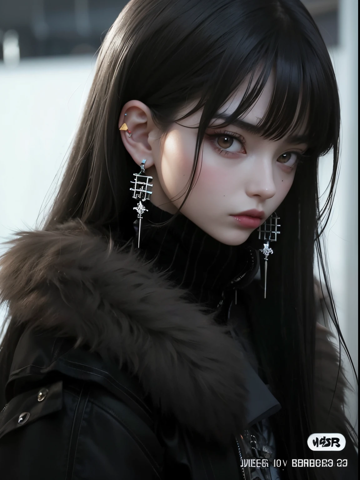 un primer plano de una persona que llevaba una chaqueta negra y aretes, Obras de arte al estilo de Guweiz, 1 7 - year - old anime goth girl, neo goth, Estilo anime, con cabello largo y ojos penetrantes, Anime style. 8k, goth girl aesthetic, goth girl, gothic aesthetic, vibraciones de anime, Estilo anime, Guweiz