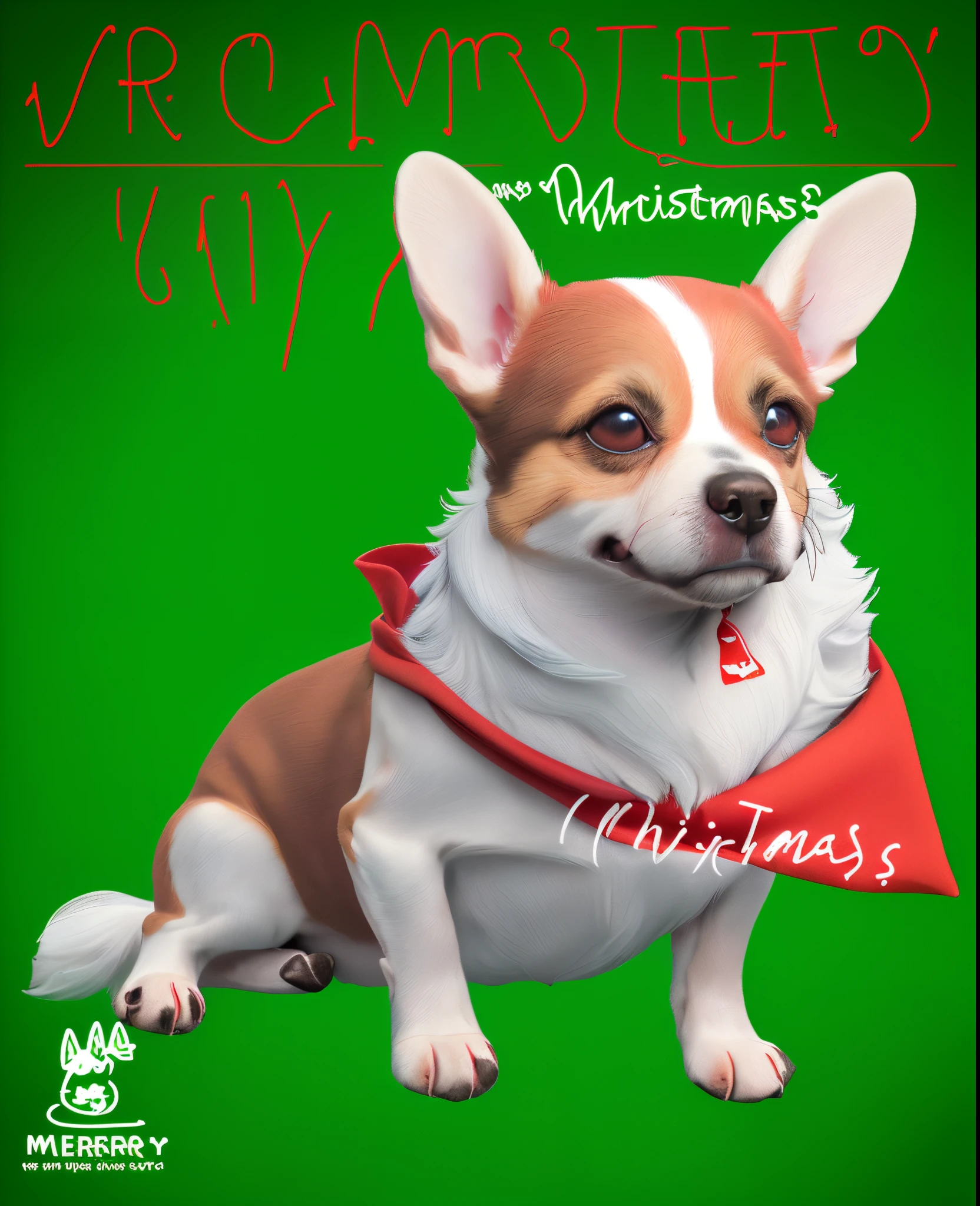 a small-sized dog wearing a red bandana against a green background, with the wordrom Venus with love" written in red and "Merry Christmas" written in white on the background, and the Venus logo displayed at the bottom left