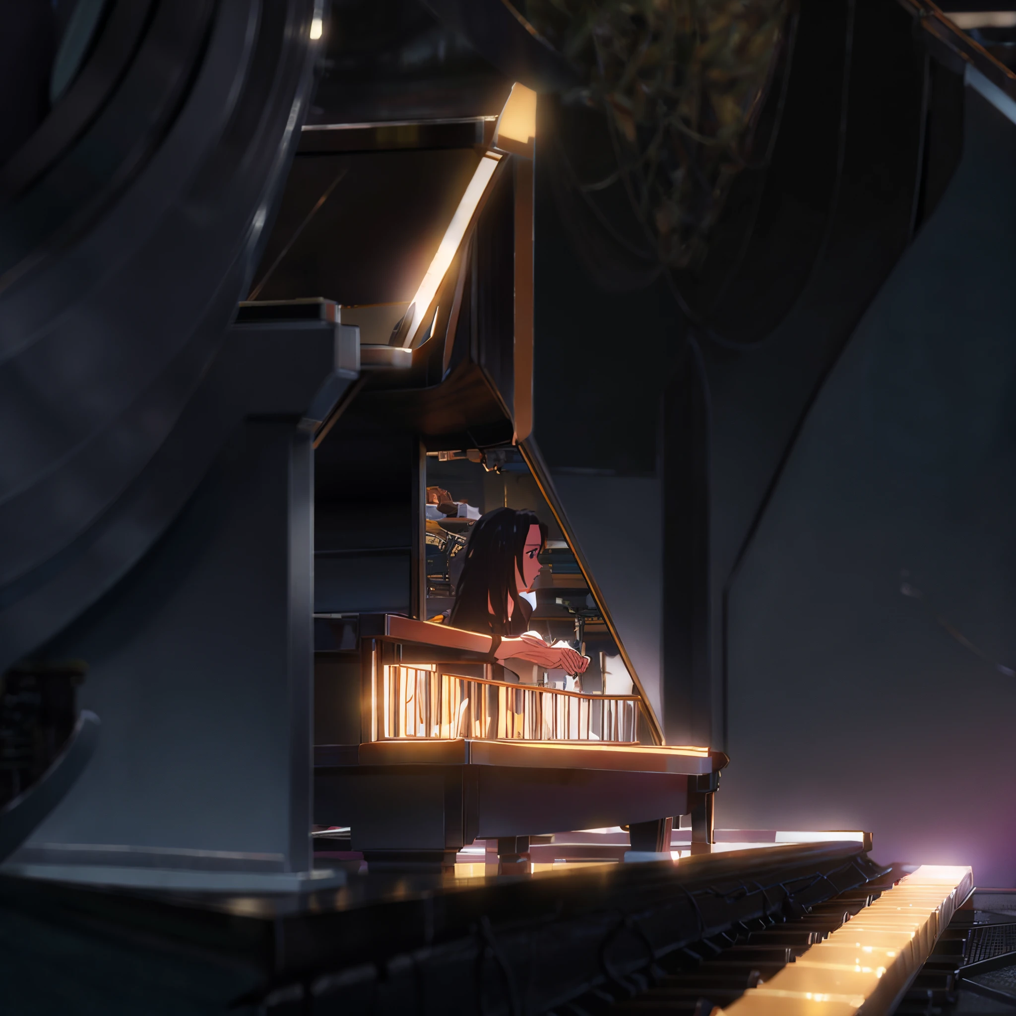 one angel，Black winglack aura，Sitting and playing the piano