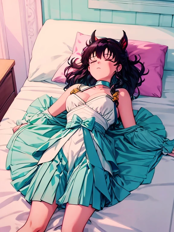 a woman laying on top of a bed next to a pillow, ryuu, fubuki, top rated on pixiv, from the azur lane videogame, umamusume, tsuaii, from arknights, girls frontline cg, splash art anime loli, pixiv 3dcg, sleeping, shipgirls, kancolle, shiori teshirogi