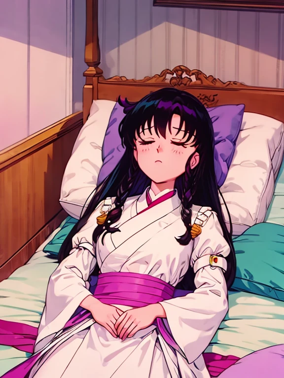 a woman laying on top of a bed next to a pillow, ryuu, fubuki, top rated on pixiv, from the azur lane videogame, umamusume, tsuaii, from arknights, girls frontline cg, splash art anime loli, pixiv 3dcg, sleeping, shipgirls, kancolle, shiori teshirogi