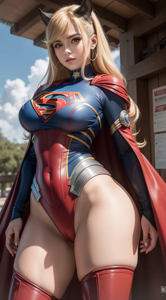 Arte Oficial, Unity 8k papel de parede, ultra detalhado, Beautiful and Aesthetic, Beautiful, master part, best quality, (Zemaranhar, mandala, emaranhado, emaranhar), 1girl, (Supergirl), MILF BBW, rabo de cavalo loiro, olhos azuis, pequeno, capa vermelha, saia vermelha, Botas vermelhas, tampo azul, seios grandes, Clavicle exposed, exposed neck, cintura exposta, Voando acima da paisagem urbana, gota de suor, Desviando o olhar, Cyberpunk, adicionar_detalhe, Supergirl, tempestade, epic scene,Detalhes complexos, hiper sexualizada, Hiper provocativo, , Sorriso, hiper ta, mamilos eretos, Cameltoe completo, Hiperresolución, sardas cheias, thick, juicy lips, Olhos grandes, roupas mal reveladoras, mamilo exposto, expor pelos pubianos