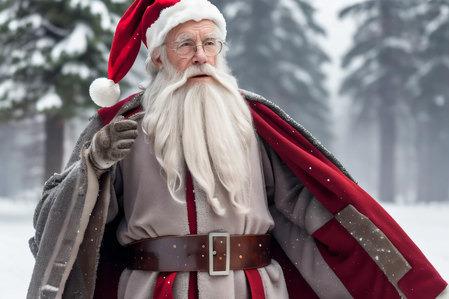 An elder with a long beard and white hair, with a serene face wrinkles, looking producing, body older weak, skinny bones hairy, body naked, his shirt was open to reveal his stomach wrinkles older hairy weak and chest, arms legs neck hands feet skinny old and weak, Santa Claus hat, gloves, open coat boots, red white briefs, shy and blushed, Lying in the snow,snow lily,Closed eyes,master-piece,4K images,beste-Qualit