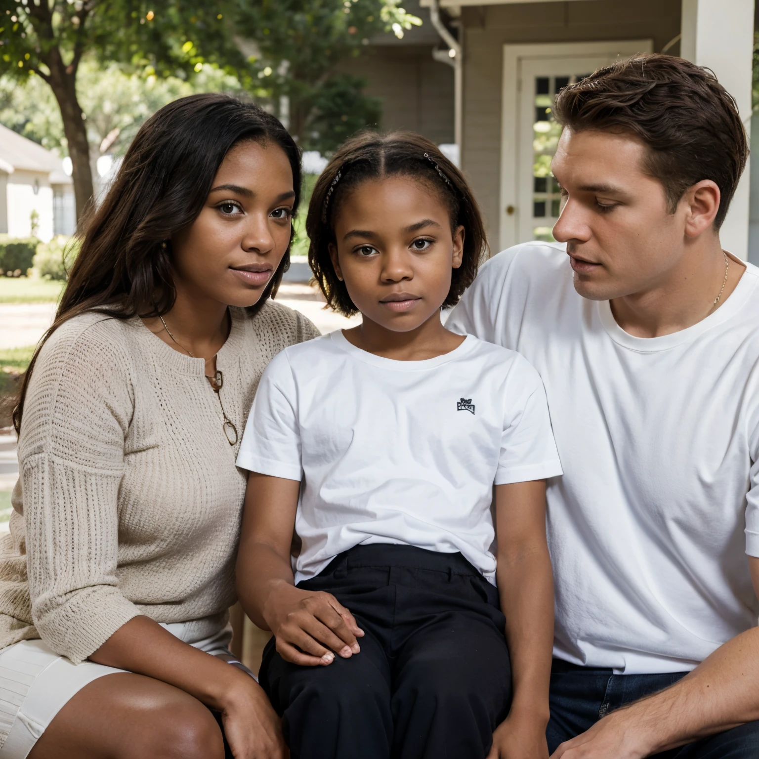 Family portrait of a black dad, white mom, white son, and black daughter