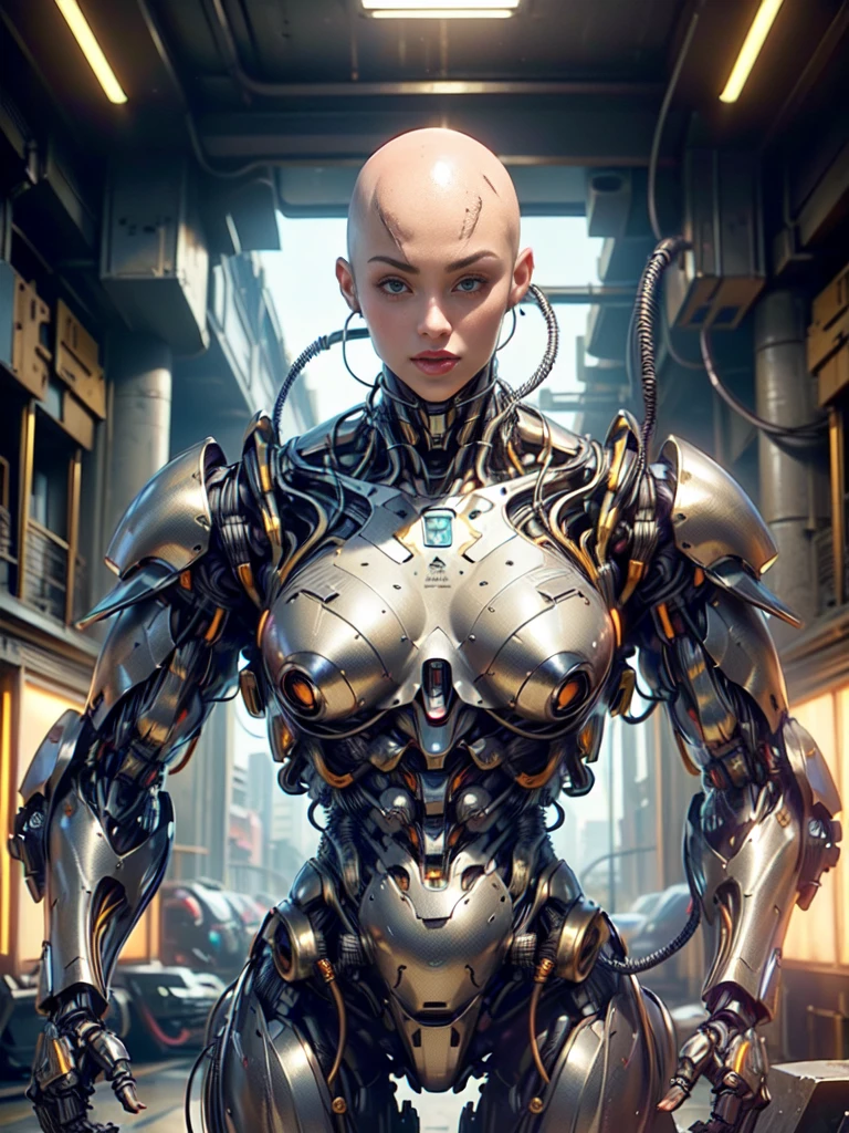 (beautiful borg queen:1.25), (1 girl), (metallic muscle armor:1.5), (no hair), (bald head covered in cables:1.5), (robotic mechanical physique:1.5), (super muscular cyborg:1.5), (covered in cables and mechanical muscles:1.5), (android muscular anatomy:1.5), (megan-fox:1.5), (perfect fingers:1.25),(8k, RAW photo, photorealistic:1.25), sci fi atmosphere, futuristic dystopia, alien landscape,