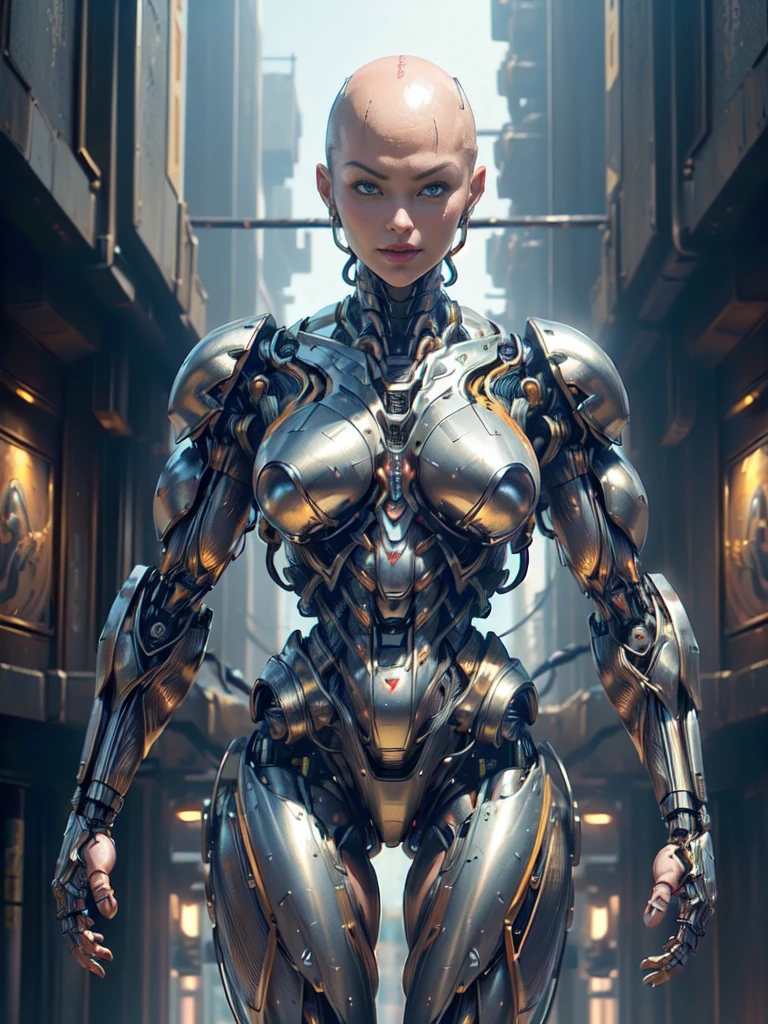 (beautiful borg queen:1.25), (1 girl), (metallic muscle armor:1.5), (no hair), (bald head covered in cables:1.5), (robotic mechanical physique:1.5), (super muscular cyborg:1.5), (covered in cables and mechanical muscles:1.5), (android muscular anatomy:1.5), (megan-fox:1.5), (perfect fingers:1.25),(8k, RAW photo, photorealistic:1.25), sci fi atmosphere, futuristic dystopia, alien landscape,