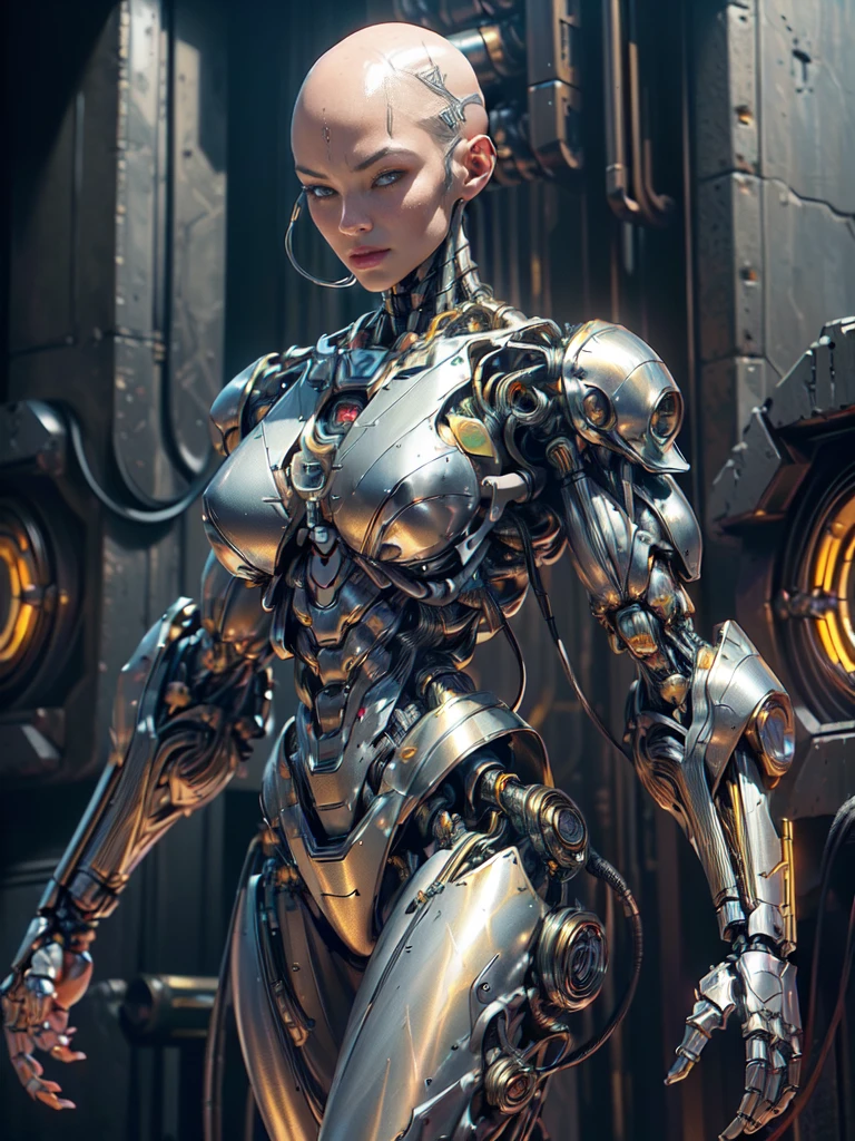 (beautiful borg queen:1.25), (1 girl), (metallic muscle armor:1.5), (no hair), (bald head covered in cables:1.5), (robotic mechanical physique:1.5), (super muscular cyborg:1.5), (covered in cables and mechanical muscles:1.5), (android muscular anatomy:1.5), (megan-fox:1.5), (perfect fingers:1.25),(8k, RAW photo, photorealistic:1.25), sci fi atmosphere, futuristic dystopia, alien landscape,