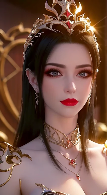 "Uma rainha extremamente bonita,(best quality,4k,A high resolution,master part:1.2),ultra-detalhado,(Realistic,fotorrealista,photo-realistic:1.37),rainha bonita,traje real,coroa cintilante,Pedras preciosas coloridas,Cetro de Ouro,pose elegante,fundo do jardim,soft lighting,cores vibrantes,delicate facial features,long flowing hair,seios grandes e redondos,pupila do olho preto,O grande, Round platinum eyes are beautiful,super delicado,Sobrancelhas de maquiagem vermelhas e delicadas,The mouth tightly closed,atmosfera de sonho,O corpo perfeito,ethereal beauty,proud expression,Hold the queen's hands behind her back,impressive elegance,encantador e encantador,attention to detail,Splendid,Majestoso e majestoso,atmosfera de conto de fadas,1 girl, 1 Individualmente,corpo inteiroesbian"