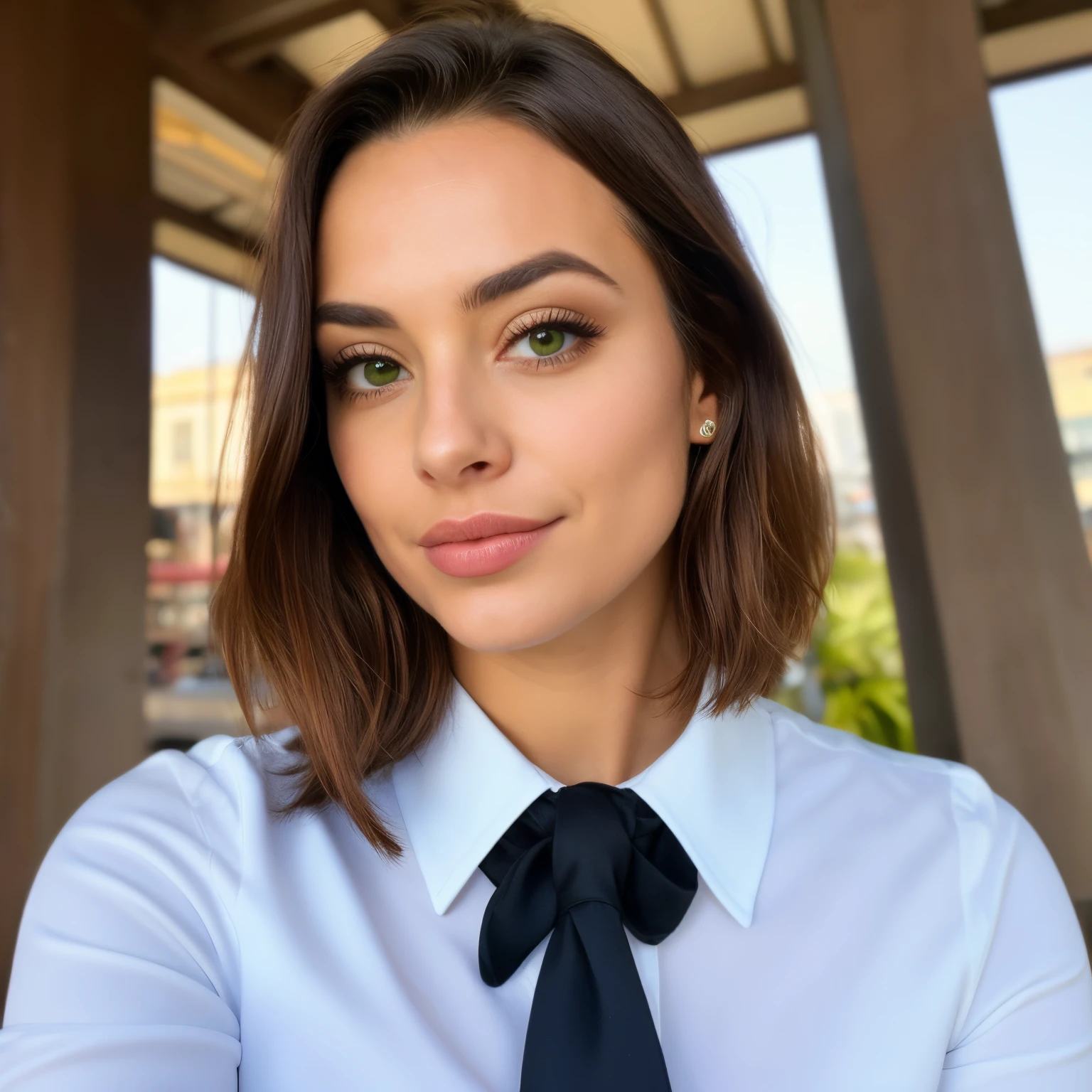 business girl, cor de pele branca, pele lisa, olhos verdes, sobrancelhas bem desenhadas, olhos marcantes, rosto detalhado realista, cabelo castanho claro realista, cabelo longo, fotografia de corpo inteiro com vista frontal de 8k, beautiful and photogenic young woman, fundo cinzento, 8k, (obra-prima, melhor qualidade, alta resolução: 1.4), com uma roupa de macacao elegante e fino, acessorios nas orelhas, maos, e no punho de alta qualidade, discreto e elegante.