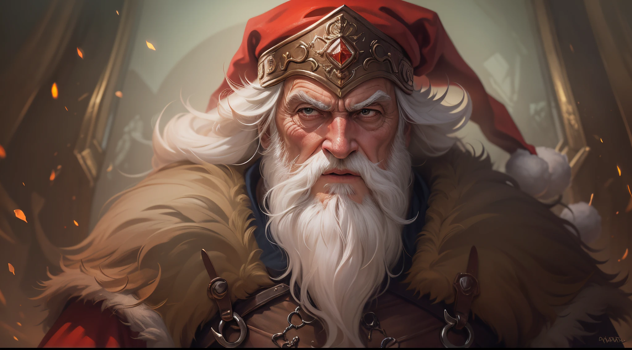 The character of Santa Claus,  digital painting, style fantasy, style medioeval,  santa clause old man stand, fantasy, medioeval, Norse god Odin