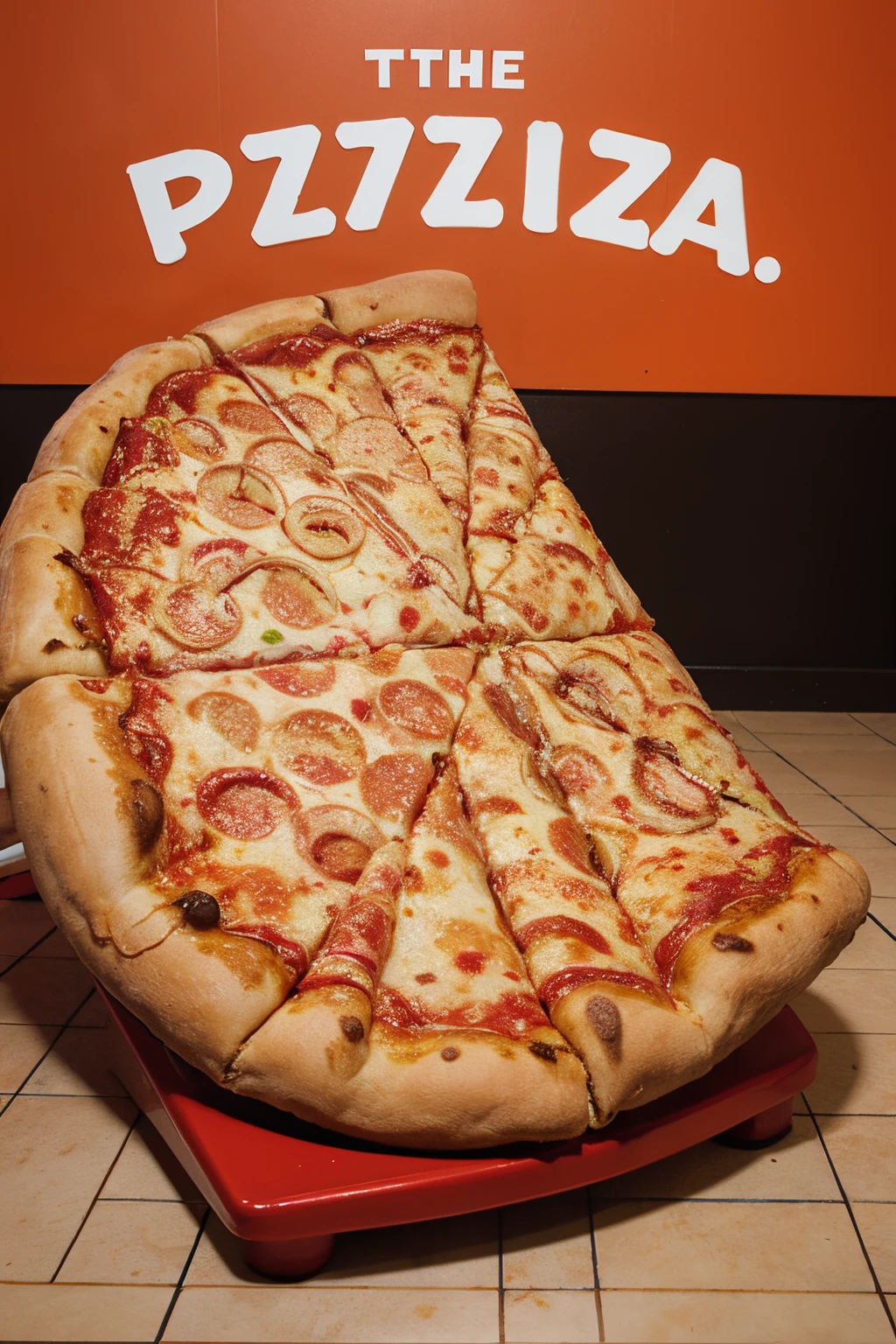 a pizzeria propaganda based in scales of red and orange