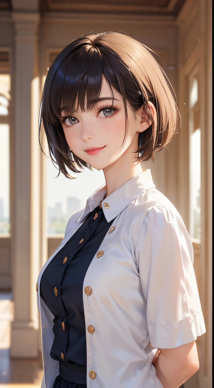 128
(a 20 yo woman, Standing), (A hyper-realistic), (high-level image quality), ((beautiful hairstyle 46)), ((short-hair:1.46)), (Gentle smile), (breasted:1.1), (lipsticks), (Large room), (Depth of field is deep), (Painterly)