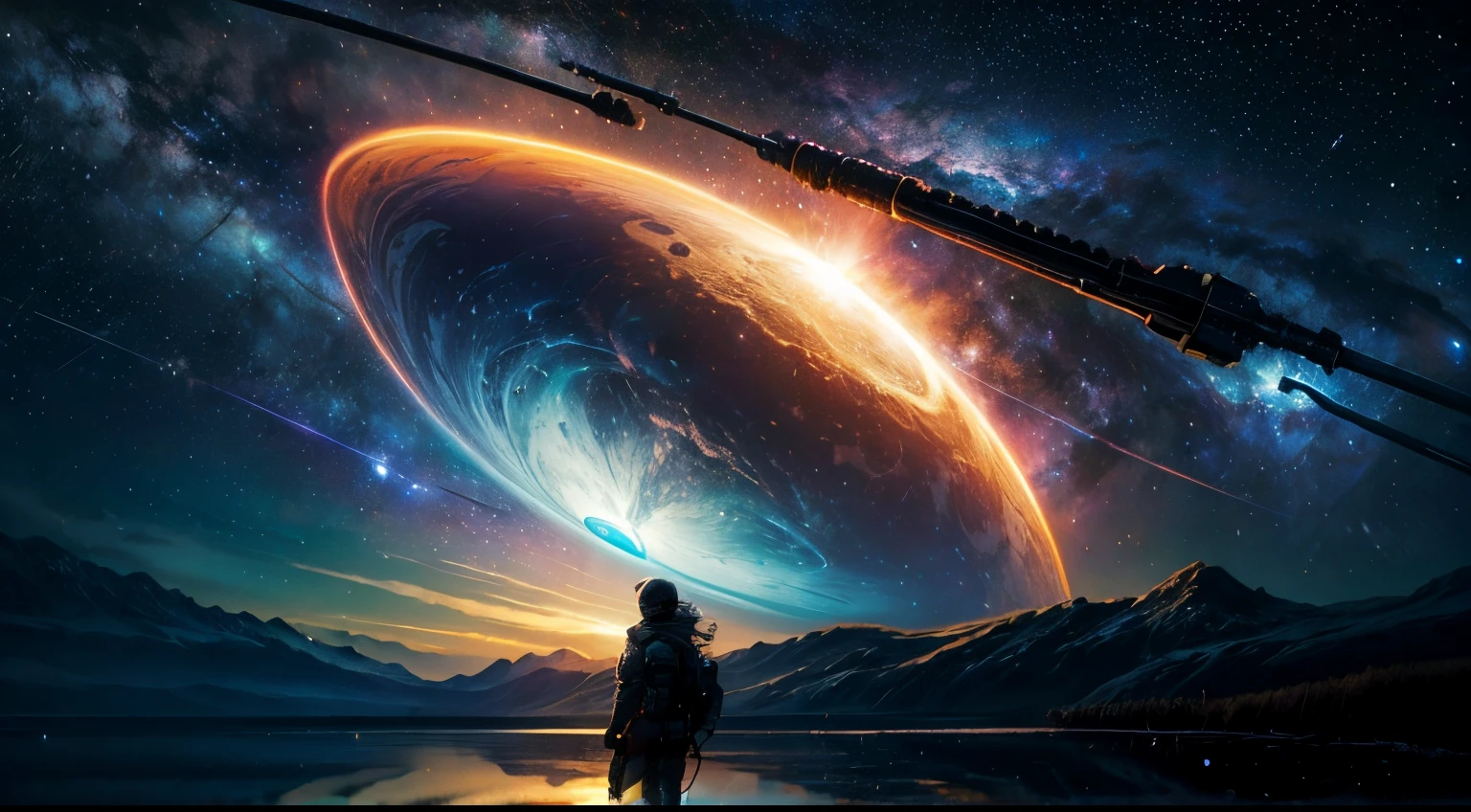 (La mejor calidad,4k,8k,Altas Resoluciones,Obra maestra:1.2),Ultra detallado,(realista,fotorrealista,fotorrealista:1.37),arte planetario,sistema solar,cielo nocturno,estrellas brillantes,Cosmic Wonders,Cuerpos celestes,planetas en movimiento,Orbiting planets,space exploration,astronomy,Viaje interestelar,exoplanetas,alien worlds,galaxias distantes,Nebulosas,viveros estelares,Explosiones estelares,Milky Way Galaxy,intergalactic journey,cosmic dust,Continuo espacio-tiempo,Materia oscura,revelando el universo,Belleza infinita,astrophotography,Galactic Adventures,universo misterioso,Cosmic Energy,Explorando lo desconocido,Constelaciones estelares,Celestial Navigation,stellar dynamics,Deep space exploration,CosmicLandscapes,vista de astronauta,universo espectacular,Paisajes impresionantes,horizontes lejanos,Espacio luminoso,Estrellas pulsantes,cosmic ballet,Paisaje lunar,visiones de otro mundo,enigmatic space,cosmos cautivador,ever expanding universe,auroras coloridas