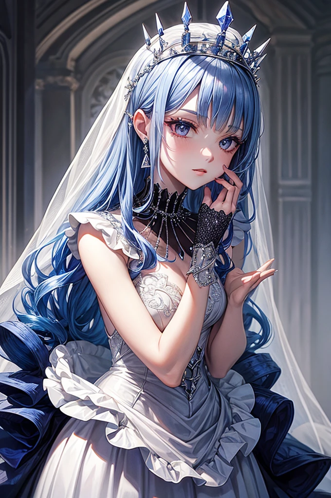 Beautiful eleven queen in sapphire wedding dress silver spike crown with diamonds gothic punk style