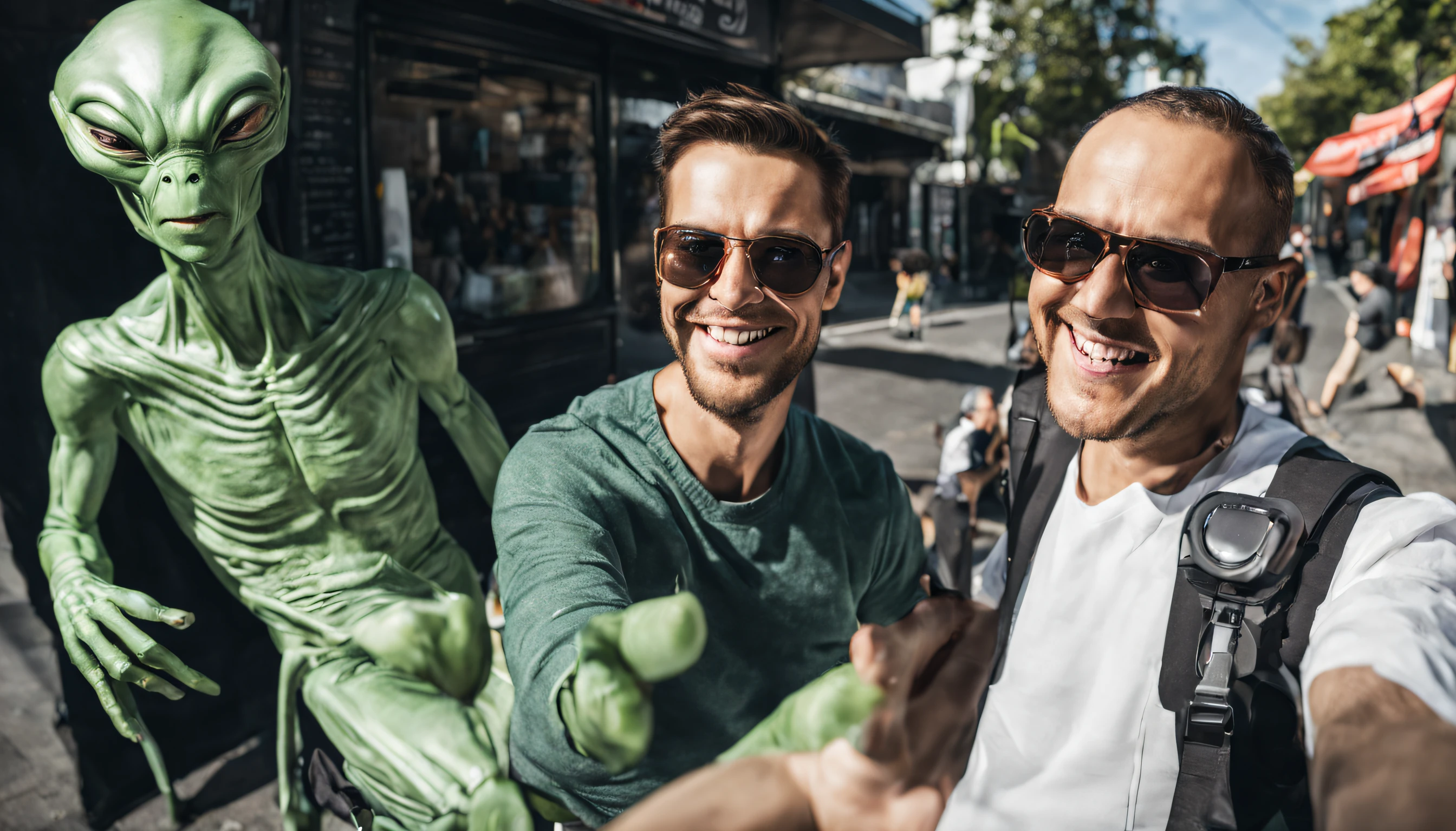 guy taking a selfie with an alien