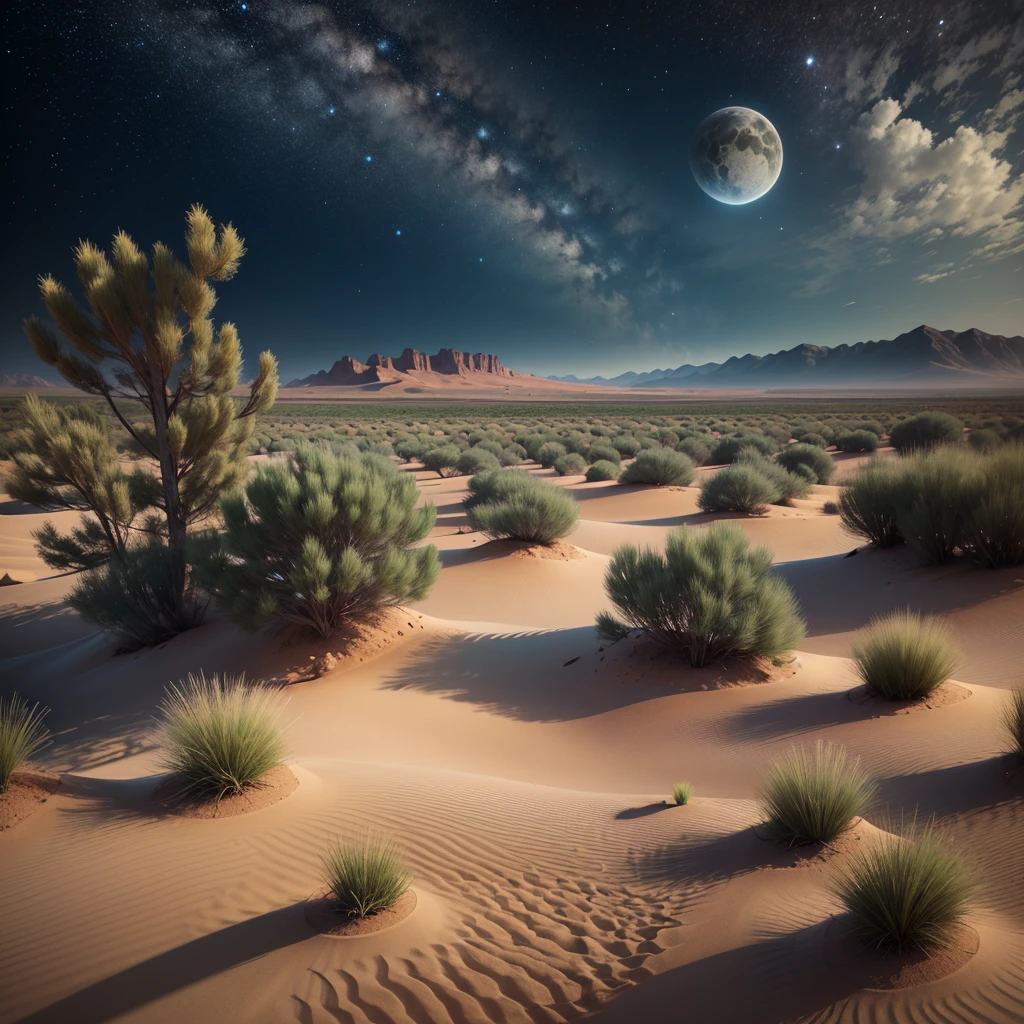 desert wasteland,Plateau Rocheux and desert, Garrigue,Nuit,espace , voie lacté, oasis , verdure