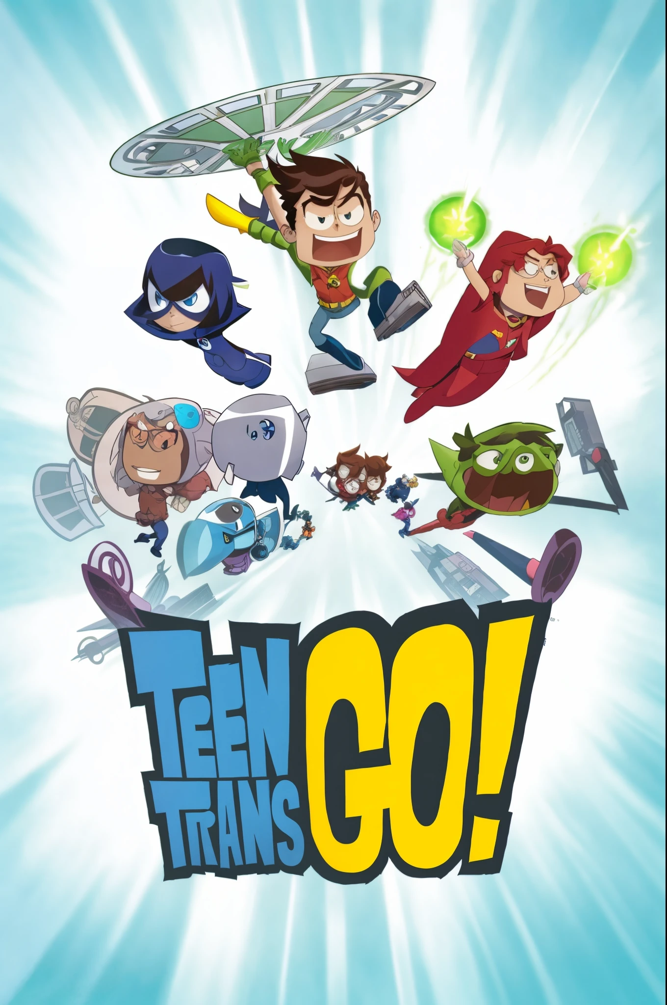 a close up of a cartoon character with a bunch of other characters, titans, promotional art, animated series, promotional poster, official art, animated cartoon series, promotional image, official artwork, promotional poster art, promotional artwork, key art, comic cover, comicbook cover, movie promotional art, game promotional poster, textless, official poster artwork, promo art