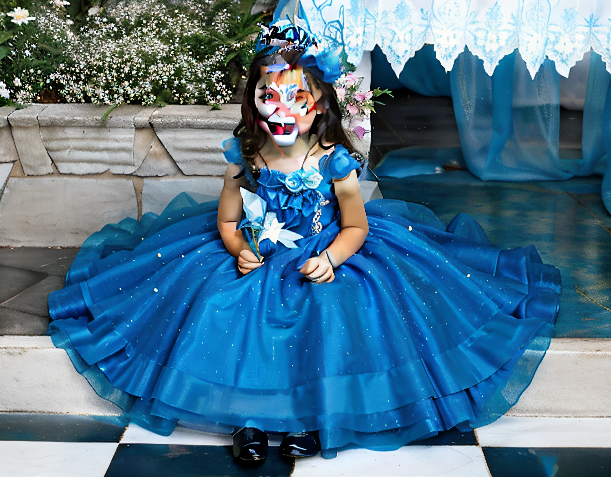 there a girl wearing a blue dress and a tiable, Hermosa princesa, Sonriendo como una reina de las hadas, posing as a queen, gala, vestido azul hielo, con vestido de organza, vestido con un hermoso, alanis guillen, Vestido de azul, vestida de reina, Pose completa, traje, foto de una hermosa, Lindo:2